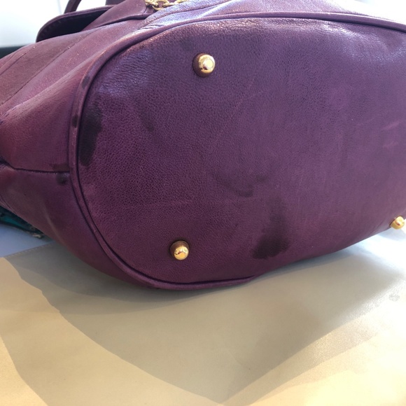 Shih purple leather handbag; 16" w x 12" h (21" bottom of bag to top of strap) - Picture 6 of 6